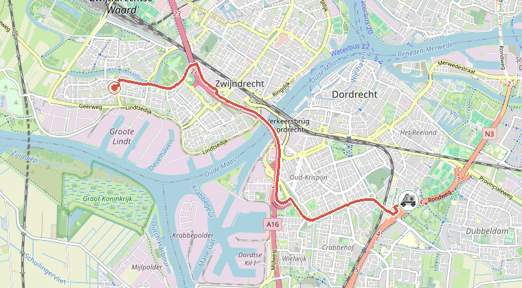 Kaart van de omgeving van de melding, met de kazerne die is gealarmeerd
