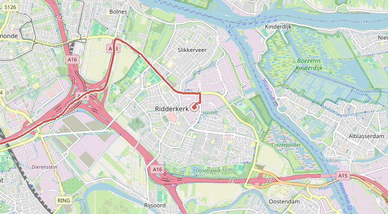 Kaart van de omgeving van de melding, met de kazerne die is gealarmeerd