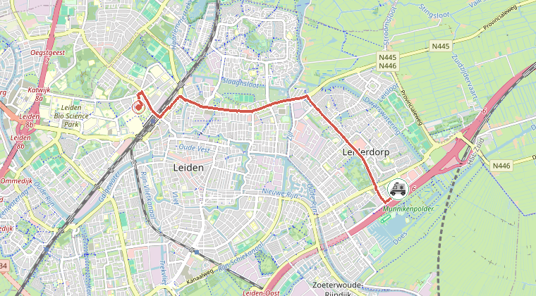 Kaart van de omgeving van de melding, met de kazerne die is gealarmeerd