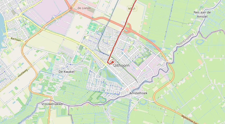 Kaart van de omgeving van de melding, met de kazerne die is gealarmeerd