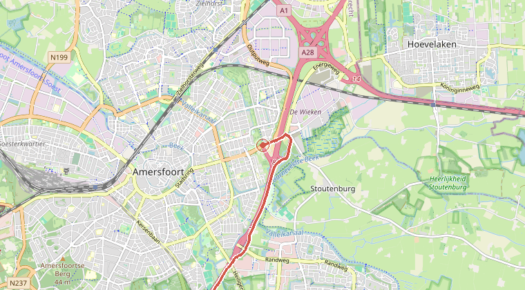Kaart van de omgeving van de melding, met de kazerne die is gealarmeerd