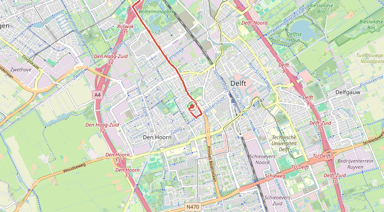 Kaart van de omgeving van de melding, met de kazerne die is gealarmeerd