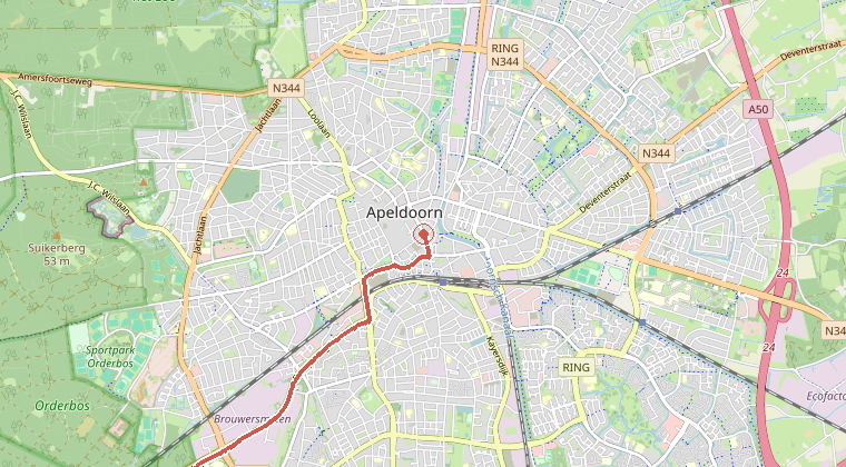 Kaart van de omgeving van de melding, met de kazerne die is gealarmeerd