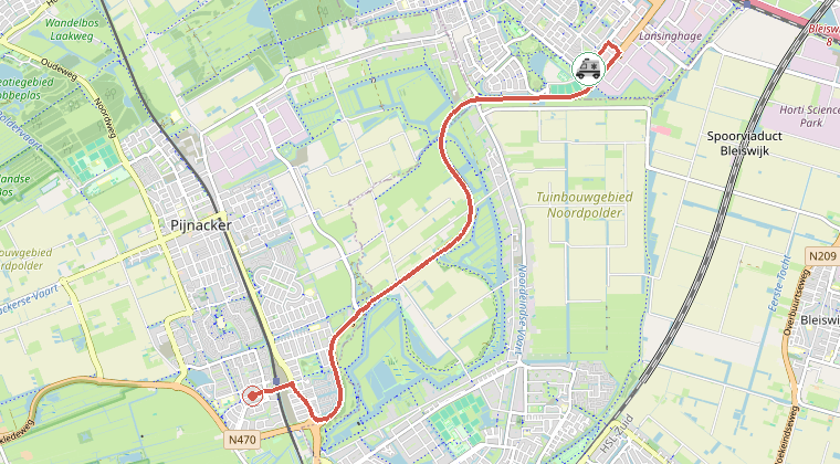 Kaart van de omgeving van de melding, met de kazerne die is gealarmeerd