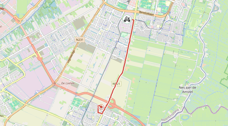 Kaart van de omgeving van de melding, met de kazerne die is gealarmeerd
