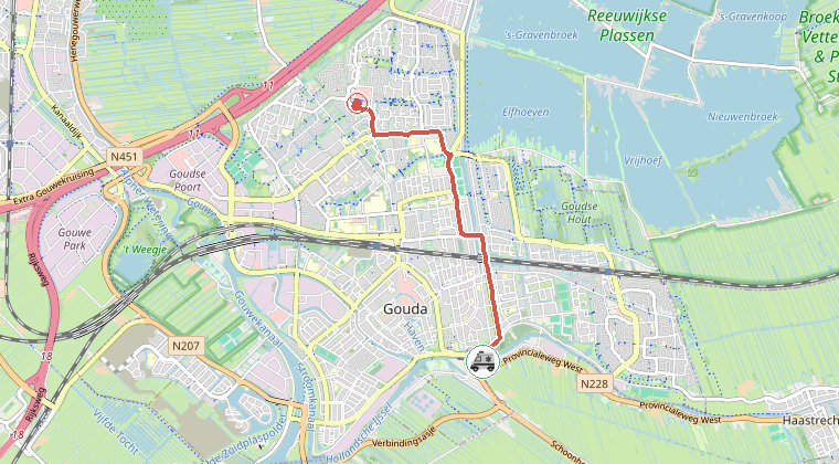Kaart van de omgeving van de melding, met de kazerne die is gealarmeerd