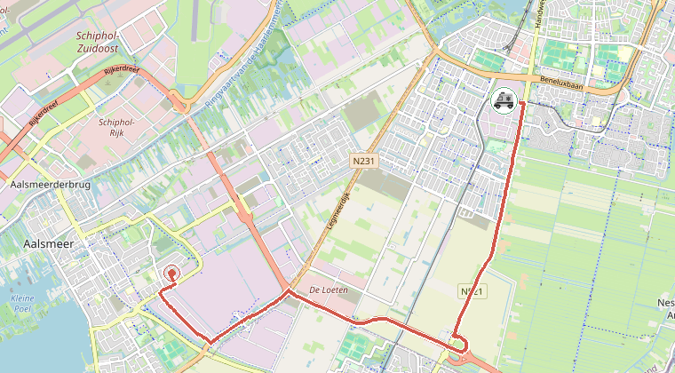 Kaart van de omgeving van de melding, met de kazerne die is gealarmeerd