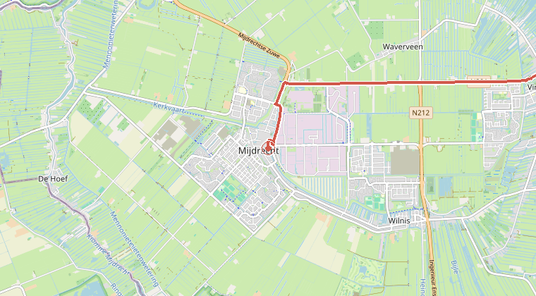 Kaart van de omgeving van de melding, met de kazerne die is gealarmeerd
