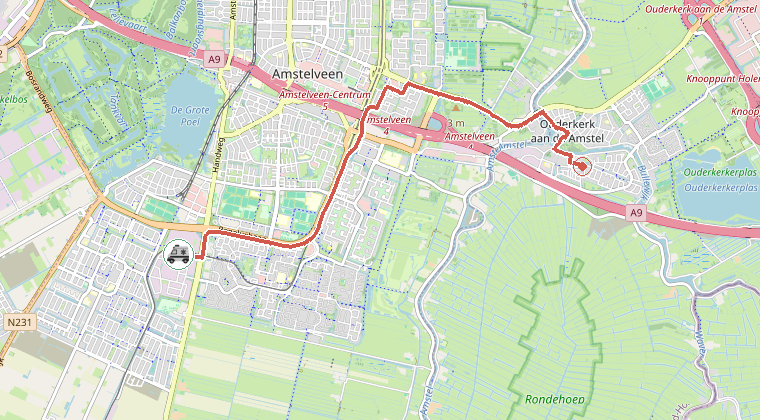 Kaart van de omgeving van de melding, met de kazerne die is gealarmeerd